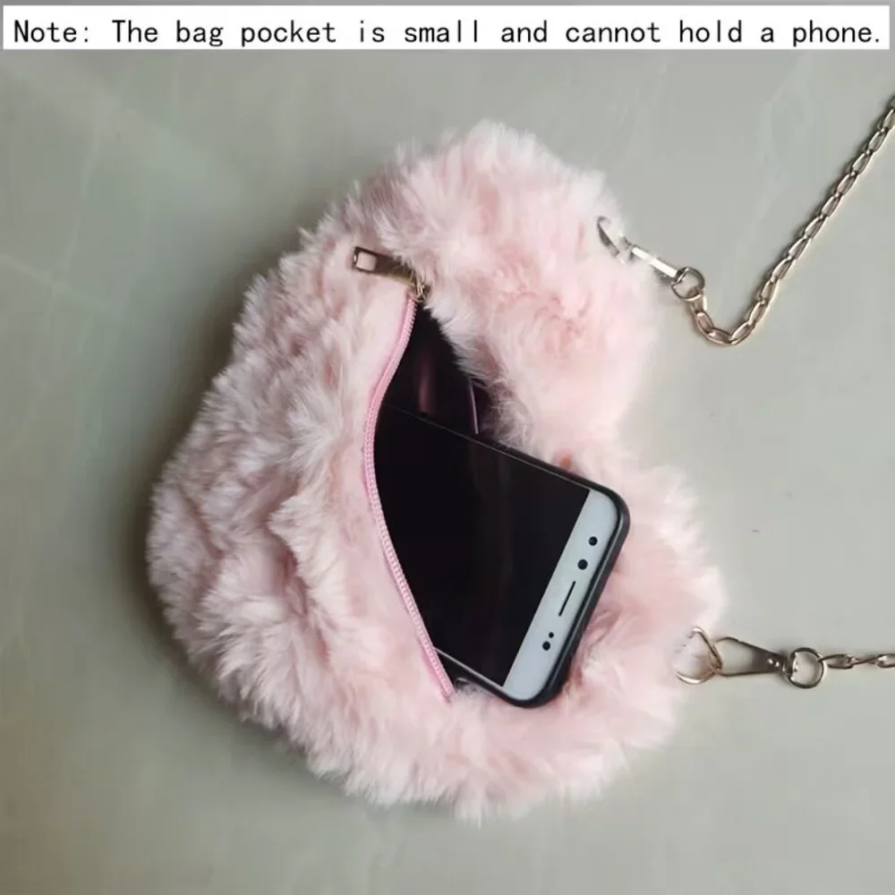 Heart-Shaped Faux Fur (Light Gray) Crossbody Shoulder Bag Purse (NEW & SO CUTE!) - Picture 8 of 9